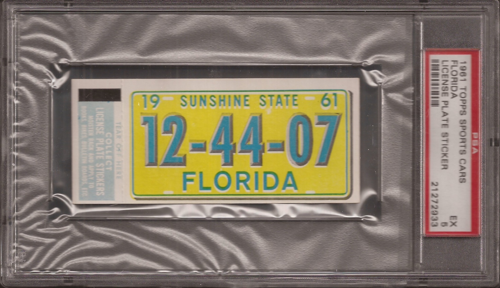 PSA 5 1961 TOPPS SPORTS CARS LICENSE PLATE STICKERS FLORIDA * RARE * eBay