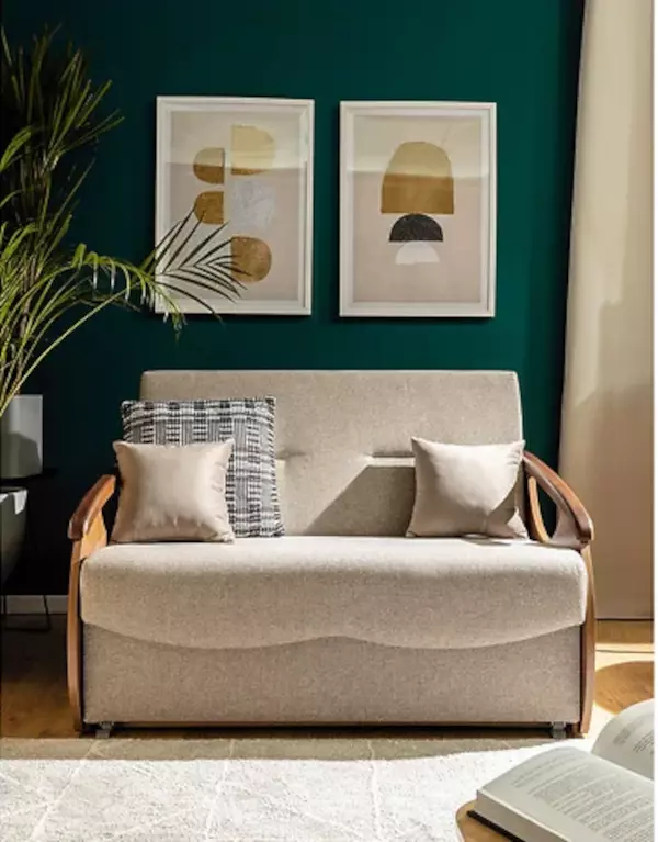 2 seater brown sofa bed Ida with storage small sides easy to