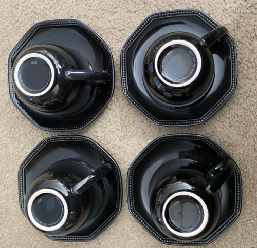 NEW Martha Stewart Everyday Set 4 Cups Black Coffee Cup & Saucers Portillo BlacK - Picture 3 of 5