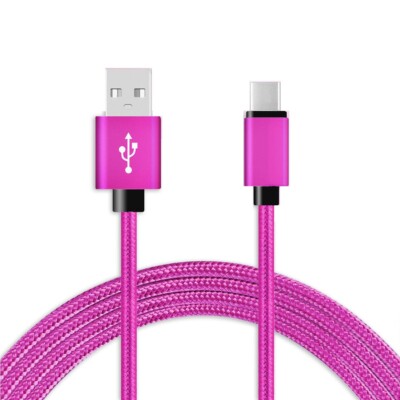 Fabric Braided USB Type-C Cable for HTC Desire 21 Pro U20 5G Wildfire E3 Pink