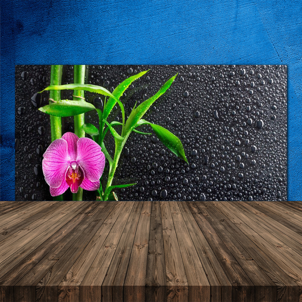 Crédence de cuisine en verre trempé 120x60 fond de hotte floral bambou