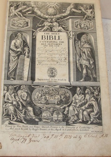 1638 Antique Holy Bible **RESTORED** 14 1/4" tall BEAUTIFUL gauffered pages - Foto 2 di 24
