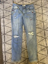 Free People Embroidered Blue Jeans Size 27 Medium Like New