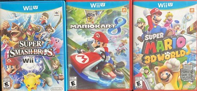 Wii U Game Bundle! Mario Kart Smash Bros Super Mario 3D World W/Manuals-Untested