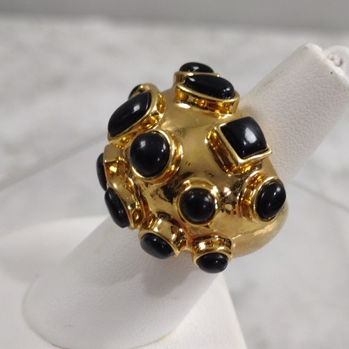 Modern Cool Trina Turk Yellow Gold Plated Black Abstract Ring Sz 6.5 - Picture 3 of 5