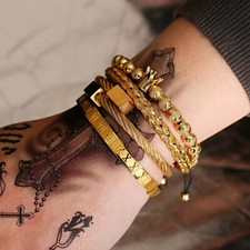 4Pcs/Set Luxury Golden Stainless Steel Bracelet Roman Numeral Crown Men Jewelry