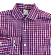 Brooks Brothers Men's SLIM FIT Non-Iron Pocket Red Blue Check Shirt Medium