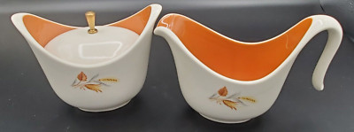 1960s Taylor Smith -Taylor Ever Yours ''Autumn Harvest'' Wheat Sugar & Creamer MCM