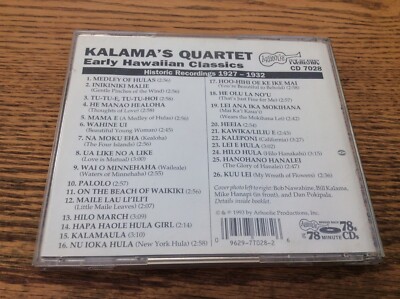 1993 Arhoolie Productions Kalama's Quartet Early Hawaiian Classics