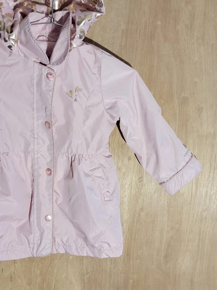 londres chaqueta niebla niñas talla 5 sudadera con capucha cremallera completa botones bolsillos abrigo rosa Foto 3 de 4