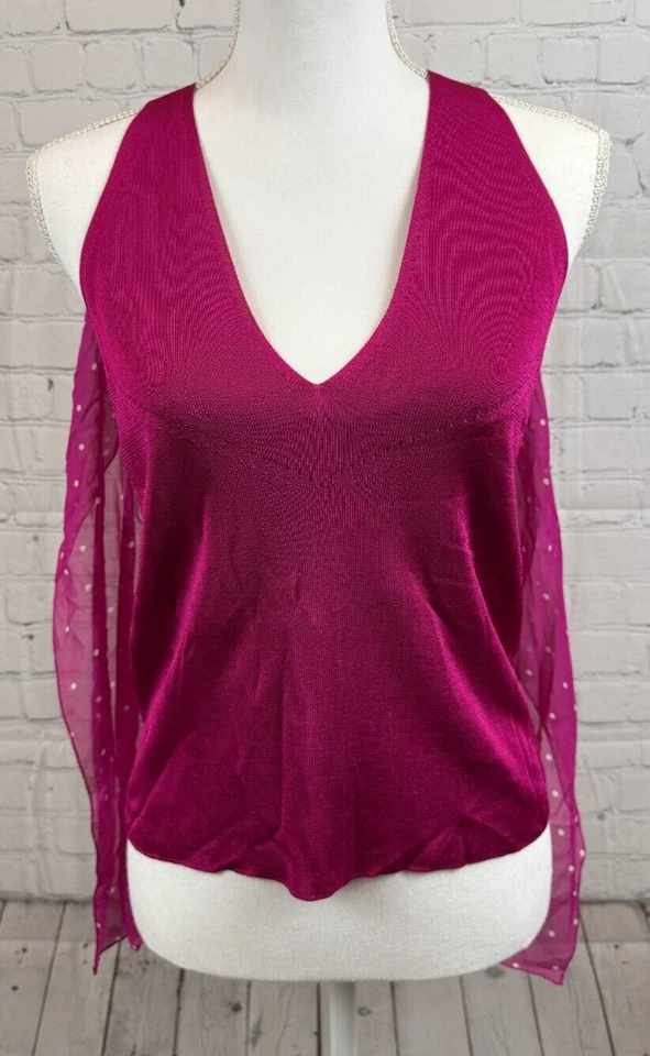 CHRISTIAN LACROIX Top sin mangas tejido viscosa rosa frambuesa con bufanda talla L Foto 2 de 4