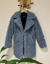 River Island Blue Cosy Curly Mid Length Teddy Borg Sherpa Duster Coat Jacket S