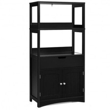 Bathroom Storage Cabinet with Drawer and Shelf Floor Cabinet-Black - Color: Blac