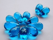 Pair Of Micro Faceted Teardrop Top Drilled Hydro Teal Blue Briolette Beads 15x9M