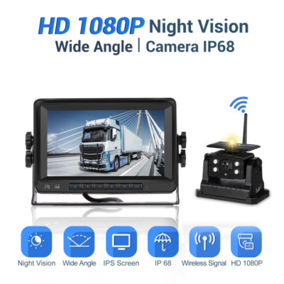 Rückfahrkamera Solar Funk HD 1080P Mit 7 Zoll Farb Monitor Einparkhilfe LKW Bus