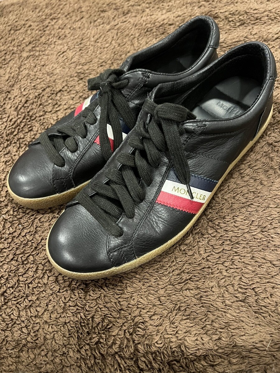 Mens Authentic Black Leather Striped Moncler Sneakers Size  display picture 3