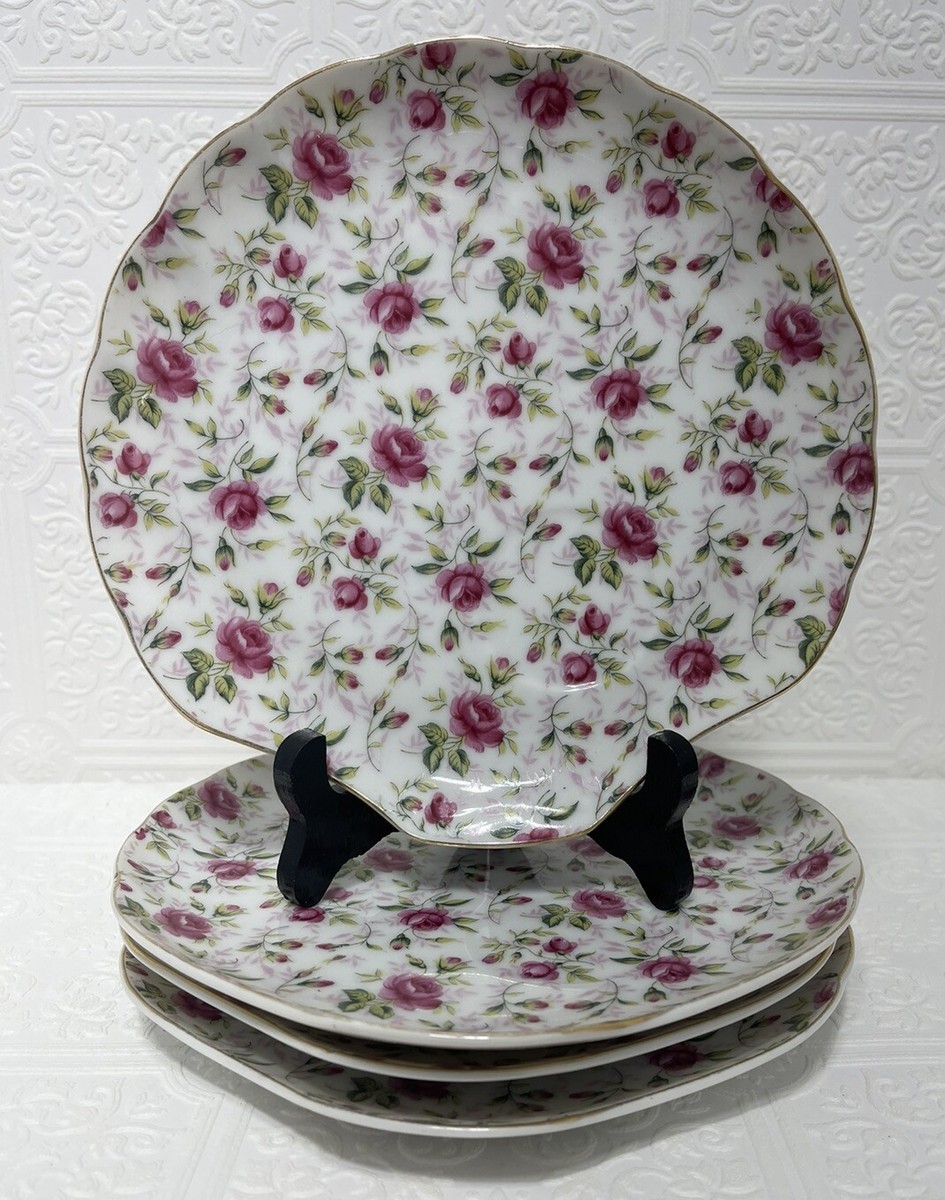 Lefton China Hand Painted Luncheon Set Pink Rose Summer Chintz Set