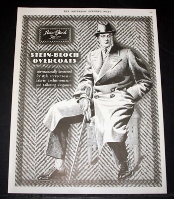 1927 OLD MAGAZINE PRINT AD, STEIN-BLOCH OVERCOATS, INTERNATIONALLY RENOWNED!