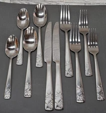 Oneida 408 5pc Place Setting For Two Heavy Duty Floral Stainless Flatware Lot