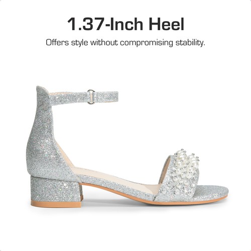 Girls Summer Open Toe Ankle Strap Low Heel Sandals Wedding Party Dress Shoes - Picture 10 of 27
