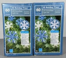 2 Boxes White Blue Snowflake LED 60 String Light Set 19ft Christmas Holiday Time