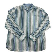 Tommy Bahama White Blue Green Striped Button Up Shirt Sz L 100% Pima Cotton L/S