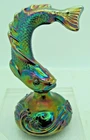 Vintage FENTON AMETHYST CARNIVAL GLASS JUMPING TROUT FISH FIGURINE Metallic