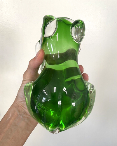 Kunstglas stilisiert Frosch Skulptur Briefbeschwerer 7" Sommerso Glas Salviati Stil - Bild 3 von 14
