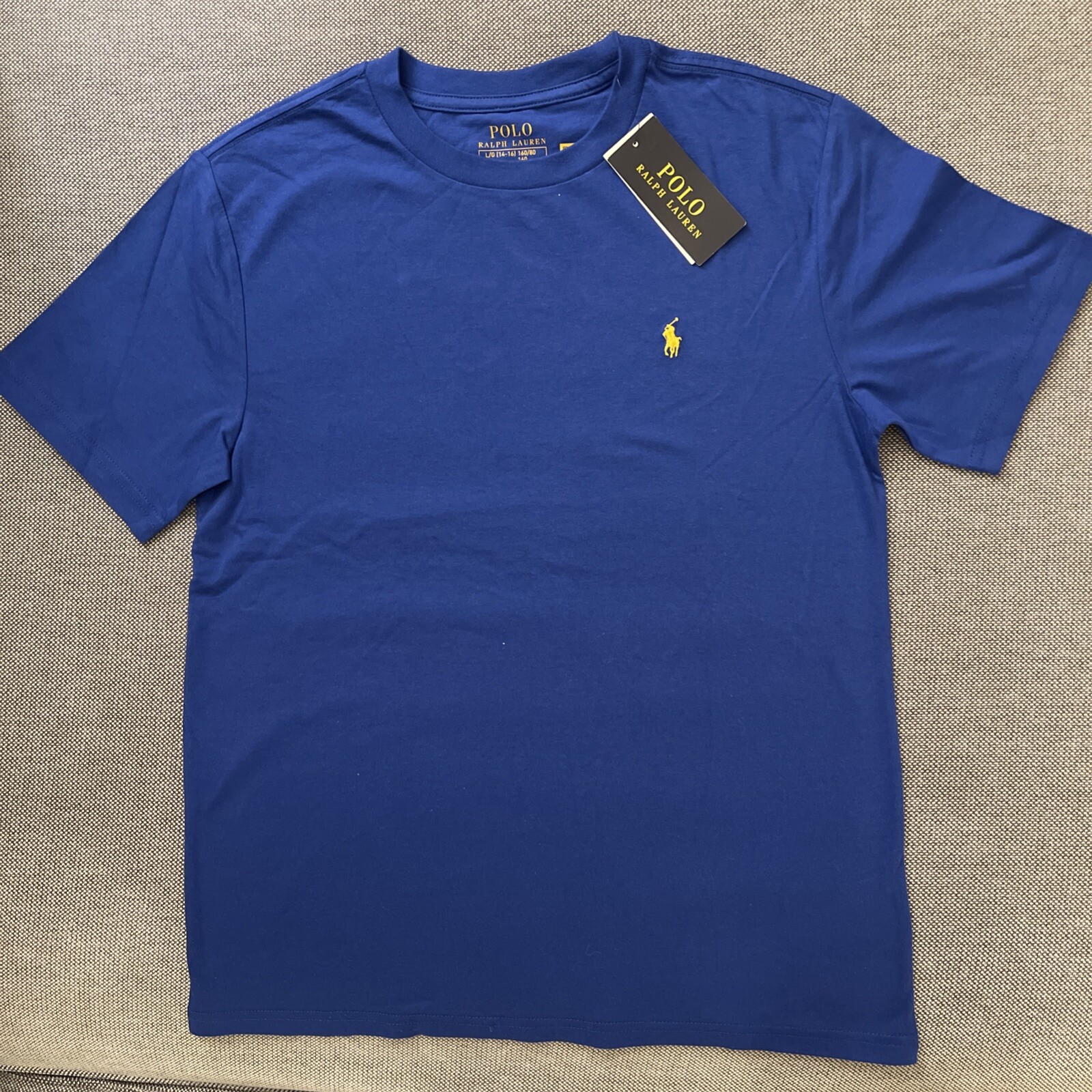 MAGLIETTA POLO RALPH LAUREN RAGAZZO PONY NUOVA CON ETICHETTE BLU GIALLO ~ LARGE