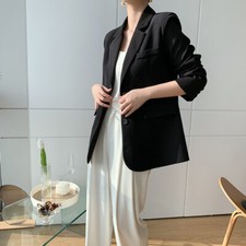Lady Lapel Suit Coat Solid Baggy Blazer Jacket Casual Long Sleeve Business Work