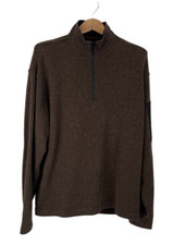 Orvis Brown Quarter Zip Sweater Pocket on Long Sleeve Men's Size XL