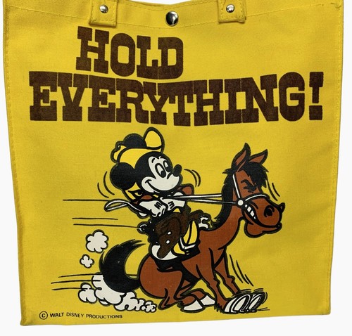VINTAGE MICKEY MOUSE CANVAS BAG HOLD EVERYTHING TOTE COWBOY DISNEY YELLOW *RARE - 第 2/8 張圖片