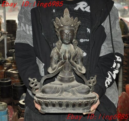 17.2" Tibet Ancient Buddhism purple copper Tara Kwan-Yin GuanYin Buddha statue - Picture 1 of 12