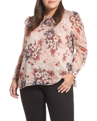 Vince Camuto Womens Timeless Blooms Puff Sleeve Blouse Plus 2X