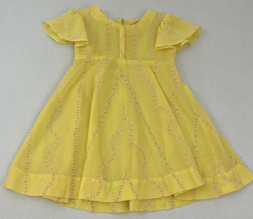 Vintage Handmade Girl's Dress Yellow Floral Print Cottagecore Prairie 4/5 - Picture 4 of 7