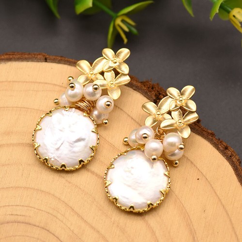 Women Flower Natural Baroque Freshwater Pearl Drop Dangle Earrings Jewelry Gifts - Picture 6 of 6