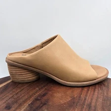 Sofft Aneesa Sandals Women's 8.5M Tan Brown Leather Peep Toe Mule Block Heel