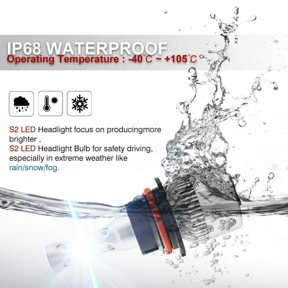 White Headlight Bulbs 3-Side 6000K Cool White 9004 Low Beam Replacement - Image 2 of 4