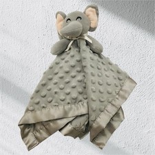 Baby Gray Elephant Security Blanket Lovey Cozy Minky Dots 16 x 16