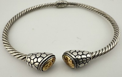 SAMUEL B BENHAM 925 SILVER 18K PEBBLED ENDS HINGED 6 3/4  BRACELET K29B