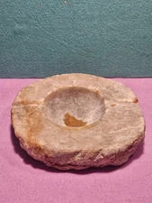 Vintage MCM Cigar Ashtray Table Top Heavy Unpolished Alabaster Stone Rock NICE