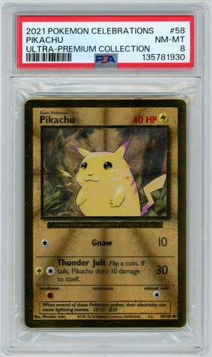 PSA 8 Pikachu 58/102 2021 Celebrations UPC Metal Promo Pokemon Card