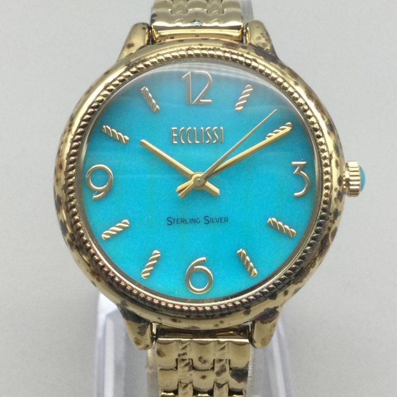 Beautiful Gold tone Ecclissi watch Ecclissi Vintage Gold Tone Watch: Red Dial, White Leather  main image 4