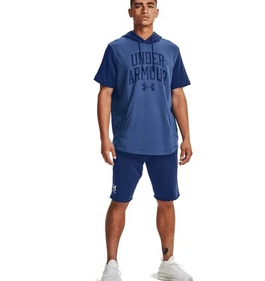 Under Armour Mens UA Rival Terry Colorblock Short Sleeve Hoodie Purple Sport - Bild 1 von 2
