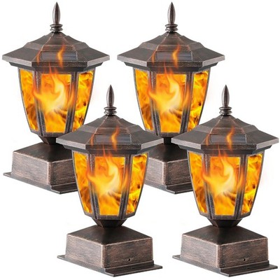 4 Pack Solar Powered Fence Post Lights Outdoor Solar Flame Lamps Solar Powered