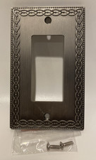 Brushed Nickel Metal Light Switch Plate Cover w Ornate Border 2 Screws