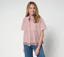 LOGO Lavish by Lori Goldstein Women's Top Sz XS 100% Cotton Mixed Pink A692539