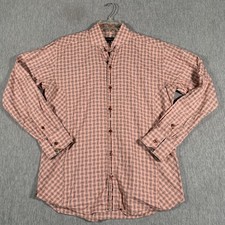 Bogosse Shirt Mens Large Orange Gray Check Long Sleeve Dress Button Front Cotton