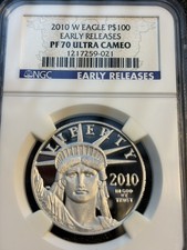 2010 W PLATINUM $100 PROOF AMERICAN EAGLE 1 OZ COIN NGC PF 70 ULTRA CAMEO 3200.00 per troy oz