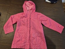 Girls Carters Pink White Polka Dot Windbreaker Raincoat With Hood 6-6X